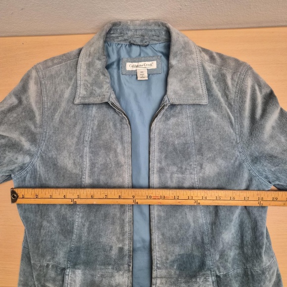 Coldwater Creek VTG Y2K Denim Blue 100% Seude Calf Leather Costal Cowgirl Jacket - Picture 13 of 15